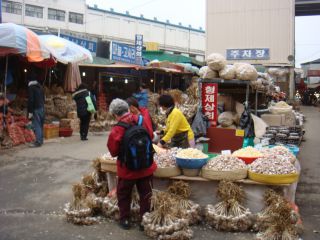 ニンニクだけを扱うお店がいくつも並ぶニンニク市場