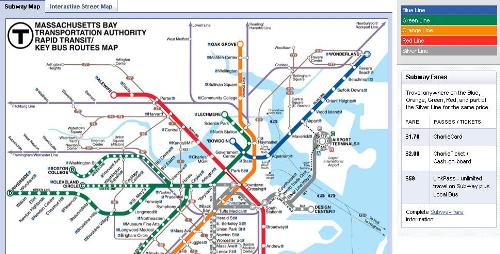 ボストンの地下鉄マップ（ＭＢＴＡのウェブサイトより）