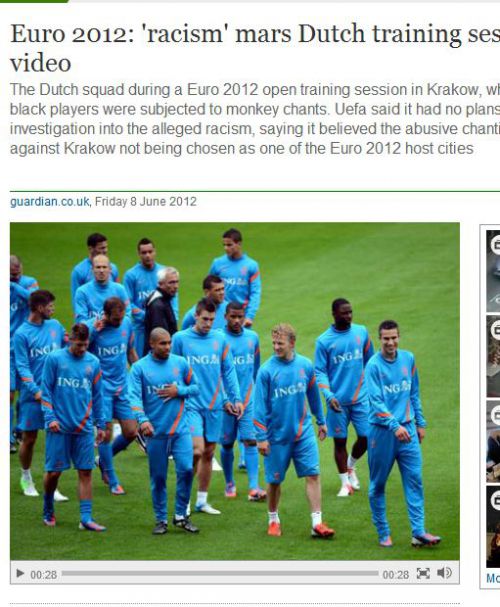 オランダ代表チーム、ガーディアン誌よりhttp://www.guardian.co.uk/football/video/2012/jun/08/euro-2012-racism-dutch-training-video
