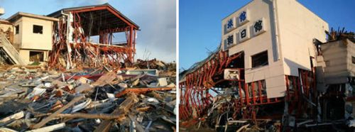 震災後の旅館「朝日館」
