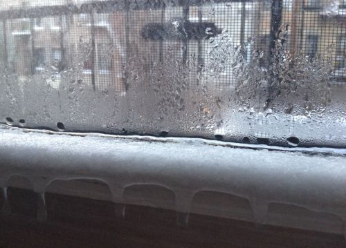 今朝起きたらキッチンの窓の内側につららが！窓際は冷凍庫状態です