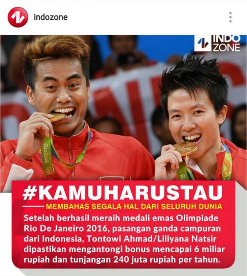 バドミントンで金メダルを獲得したインドネシア人選手(インスタグラムより)
