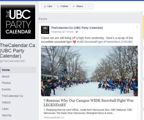 フェイスブックのTheCalendar.Ca (UBC Party Calendar)ページより