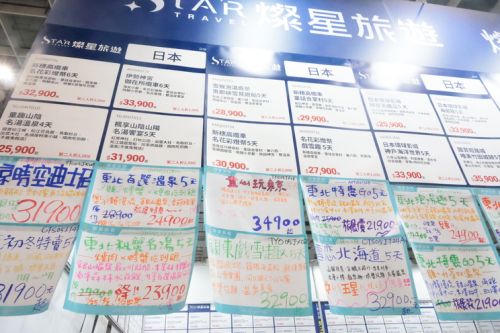 旅行代理店が設けたブースに出ていた日本ツアー旅行の価格表示